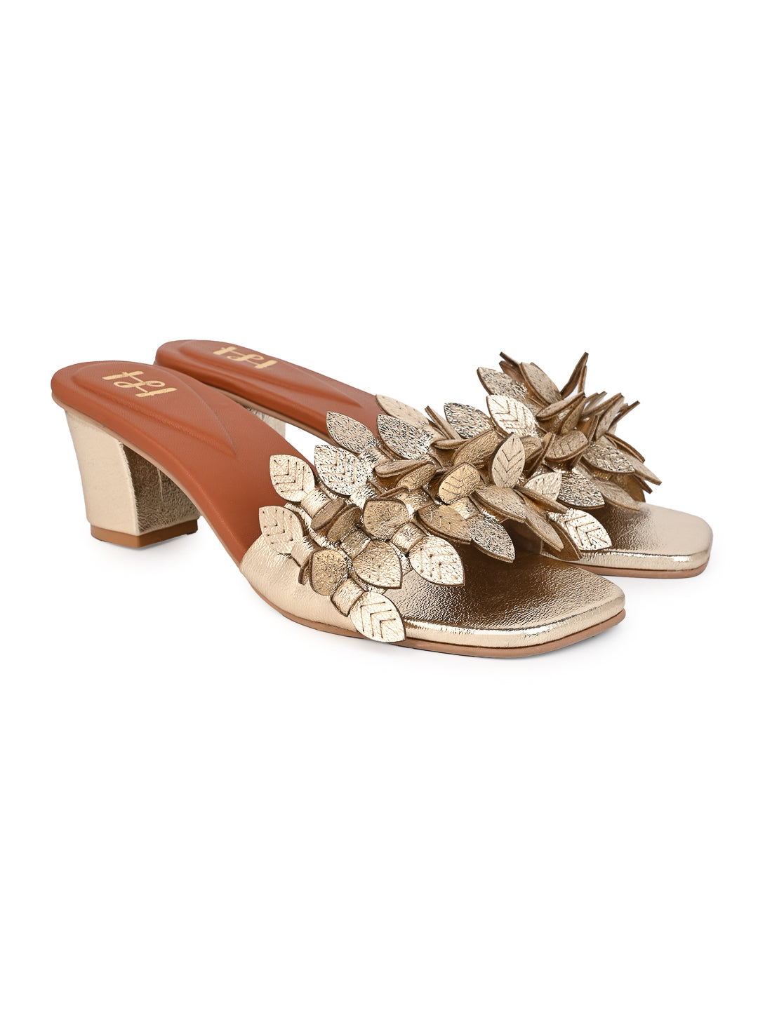 Hydes N Hues Gold Leaf Block Heel Sandal for Women