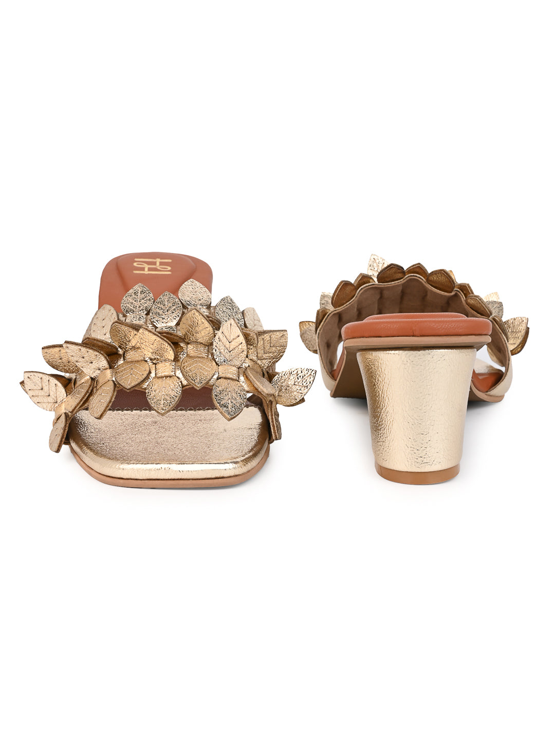 Hydes N Hues Gold Leaf Block Heel Sandal for Women