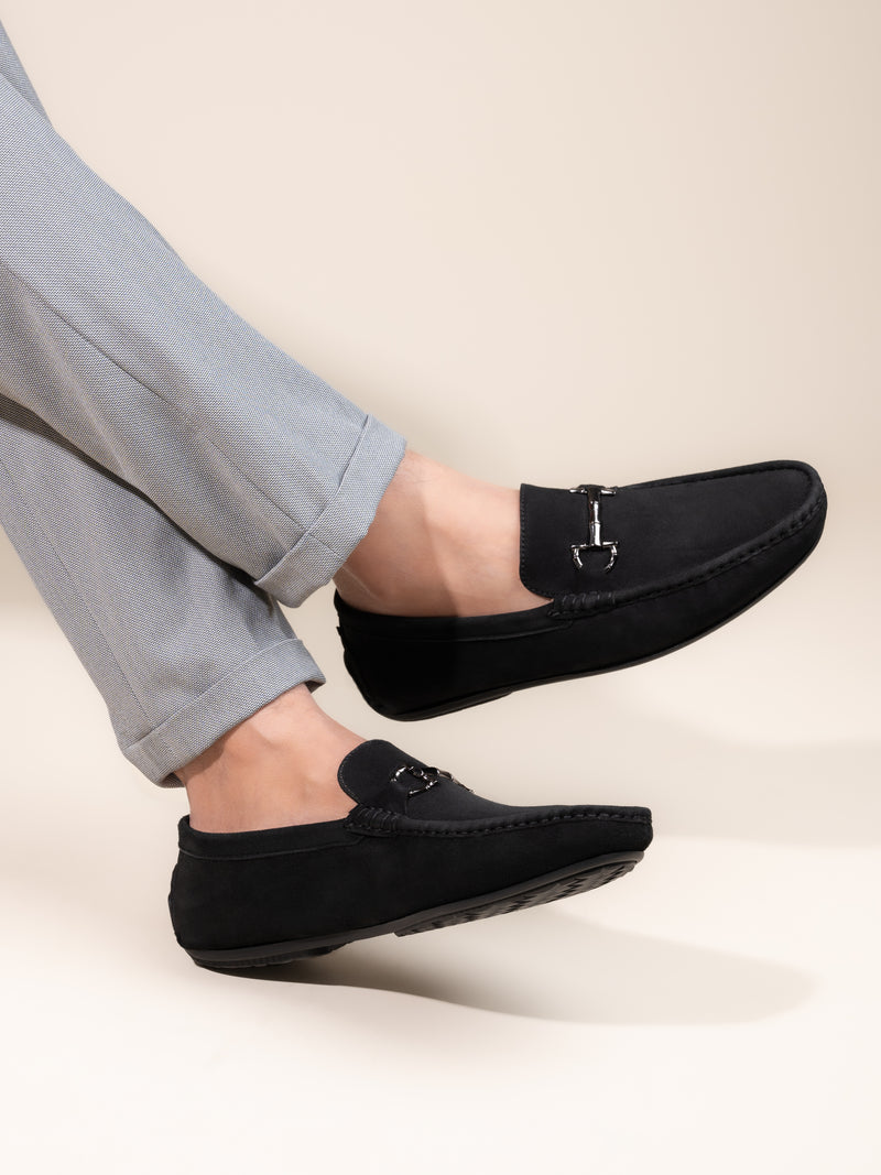 Hydes N Hues Black Suede Leather Casual Loafers for Men
