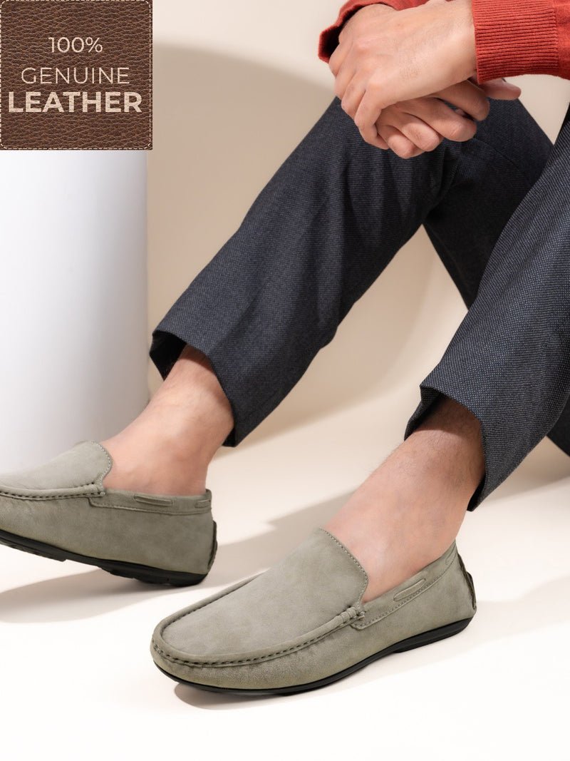 Hydes N Hues Olive Suede Leather Casual Loafers For Men