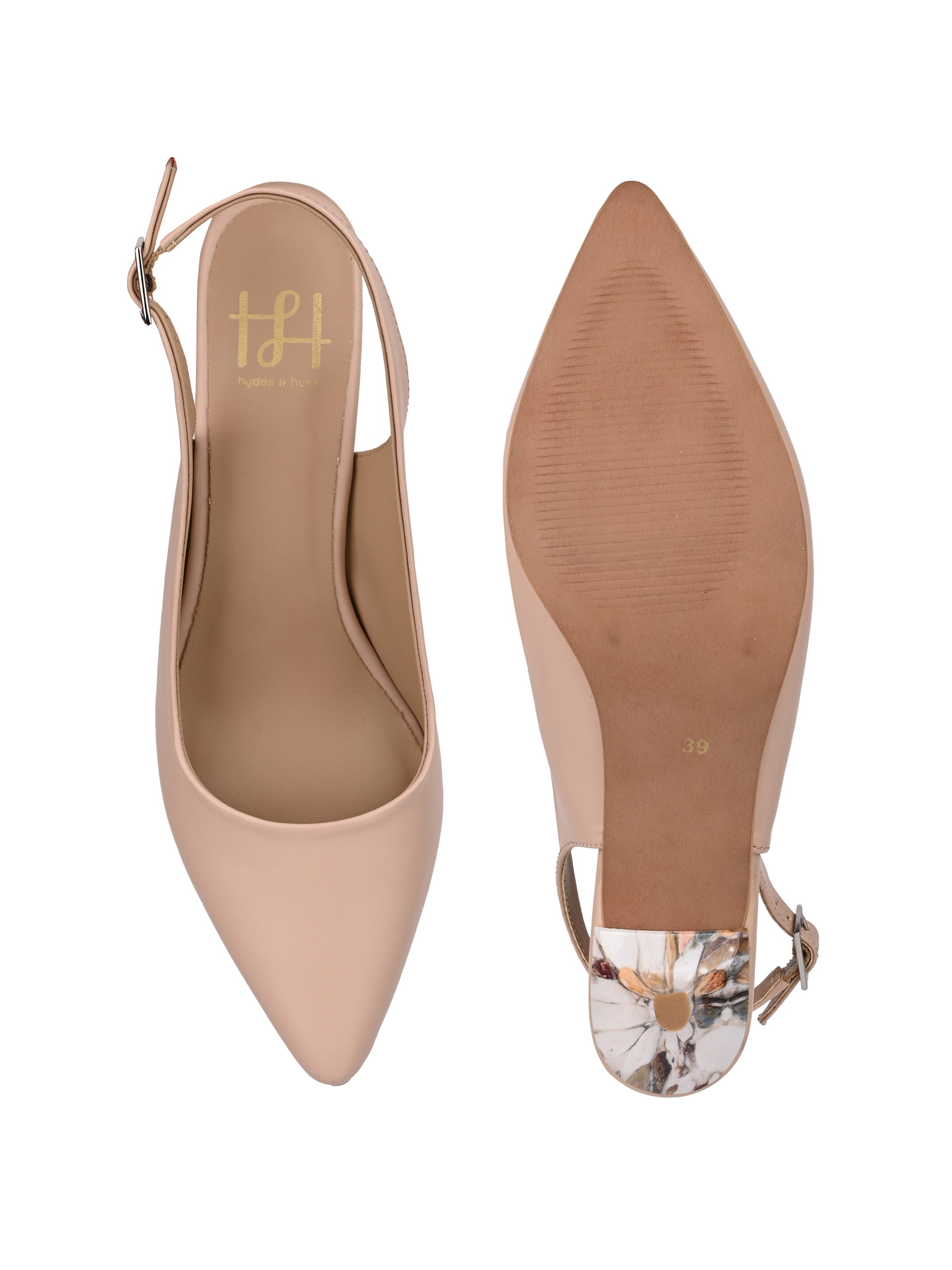 Hydes N Hues Nude Stone Finished Kitten Heels