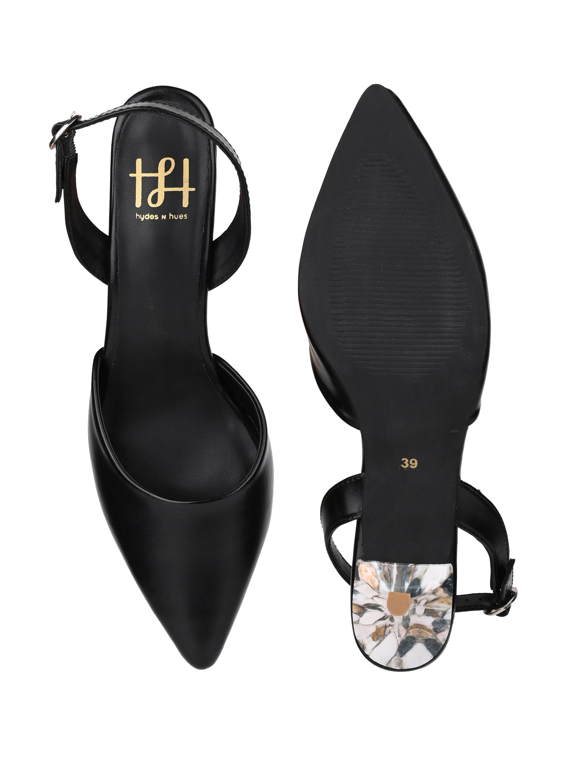 Hydes N Hues Black Stone Finished Kitten Heels