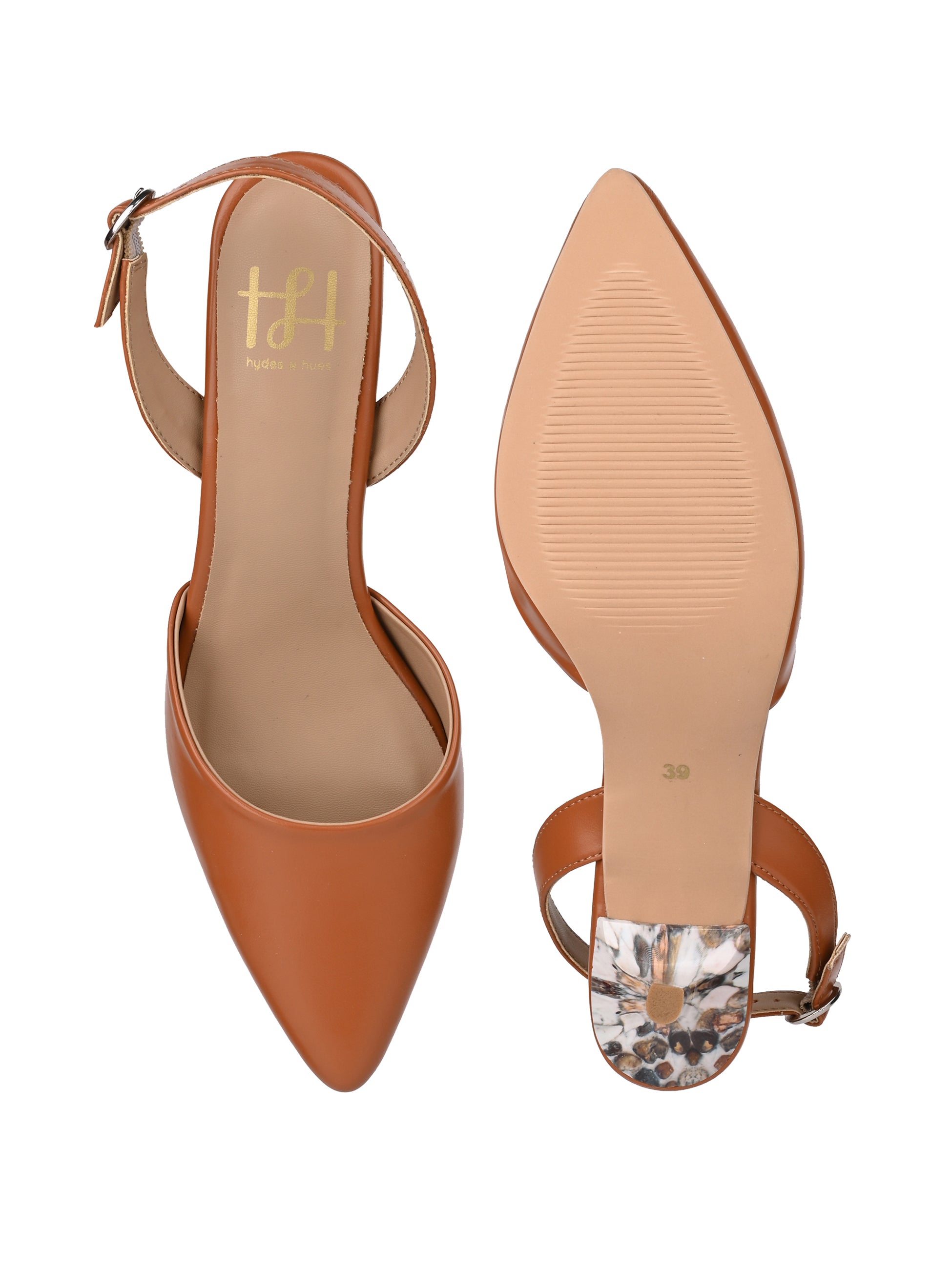 Hydes N Hues Tan Stone Finished Kitten Heels