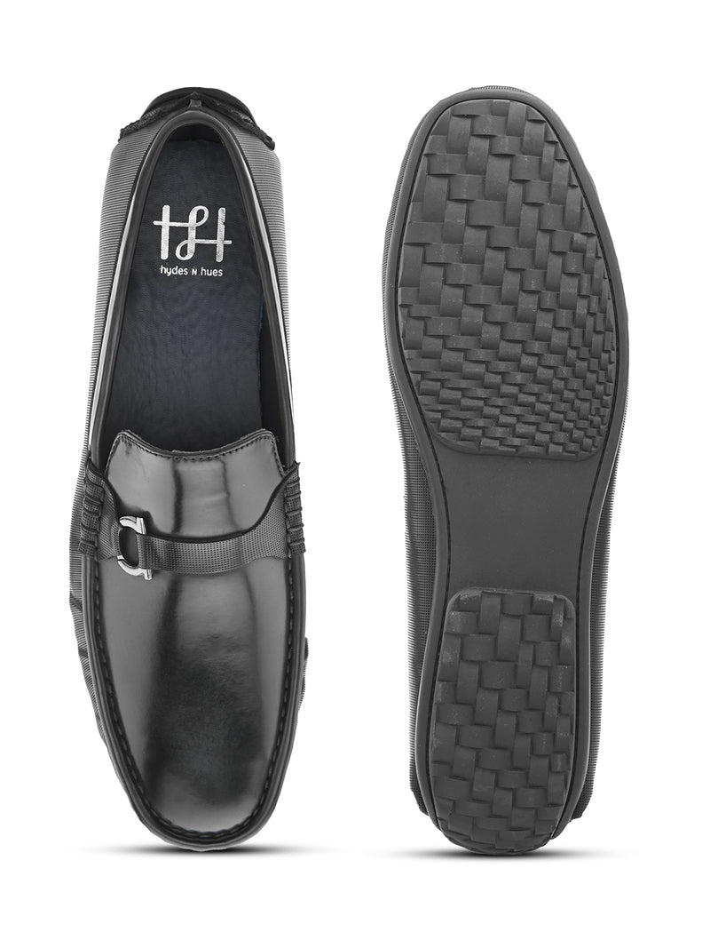 Hydes N Hues Men Black Glossy Loafer Shoes