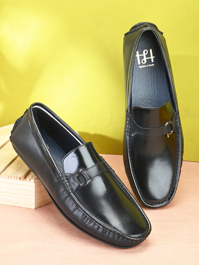 Hydes N Hues Men Black Glossy Loafer Shoes