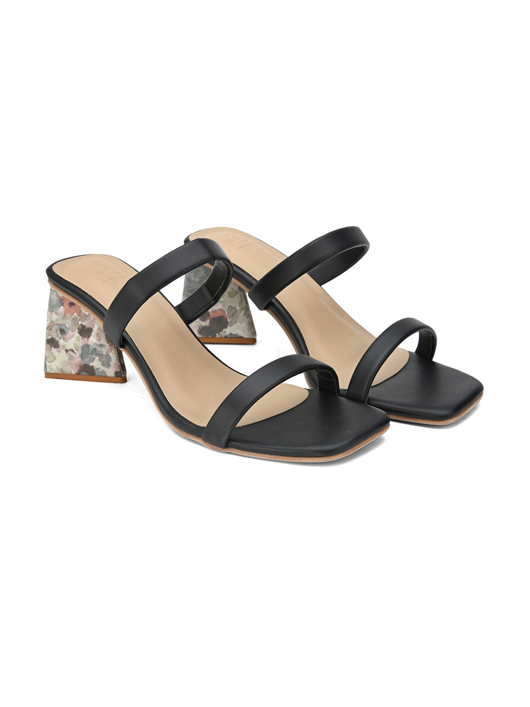 Hydes N Hues Black Printed Block Heels
