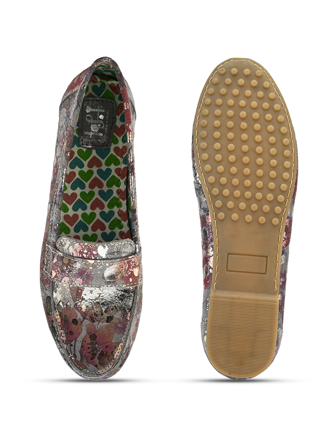 Hydes N Hues Silver Foil Moccasins For Women