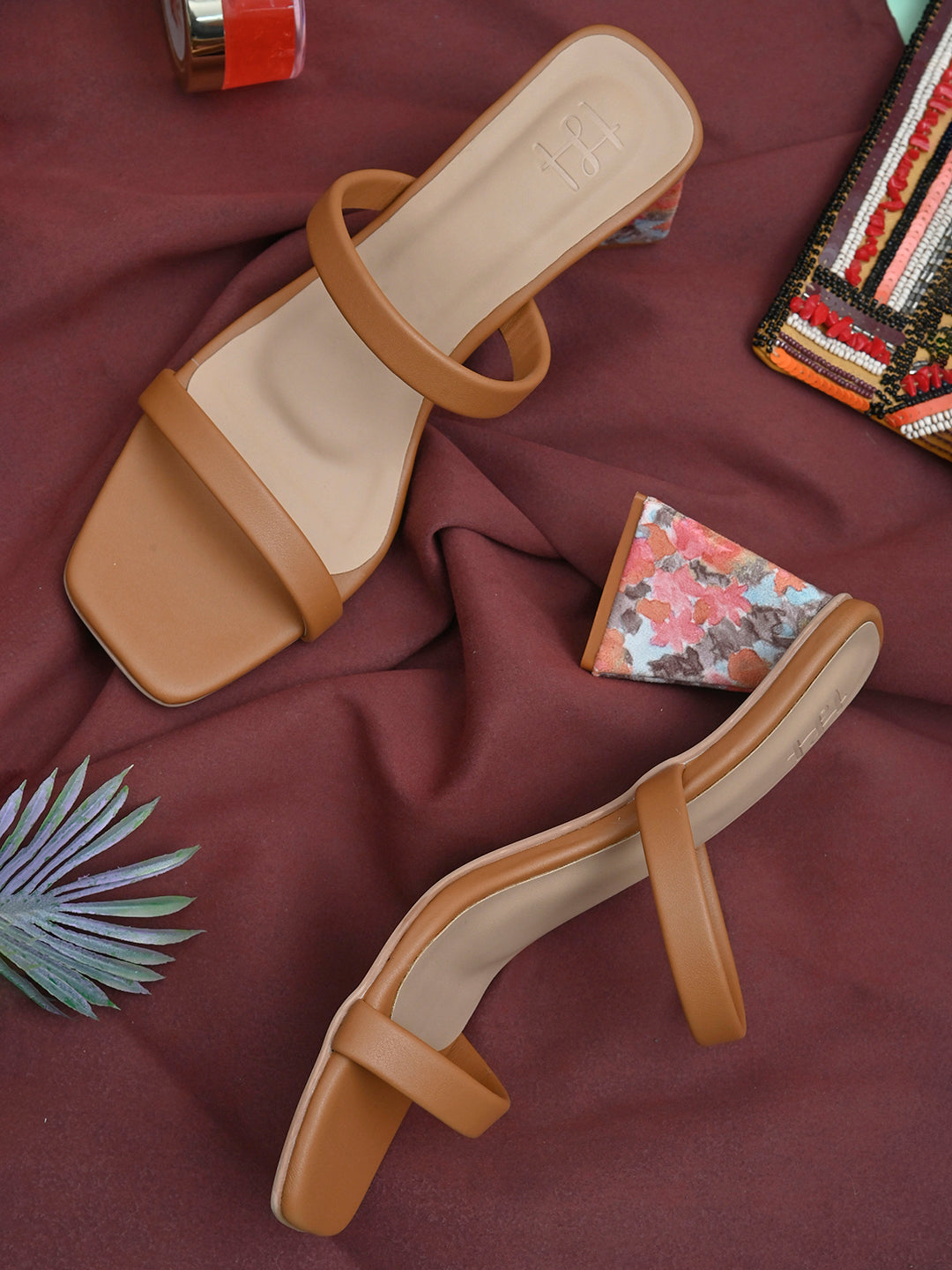 Hydes N Hues Tan Printed Block Heels