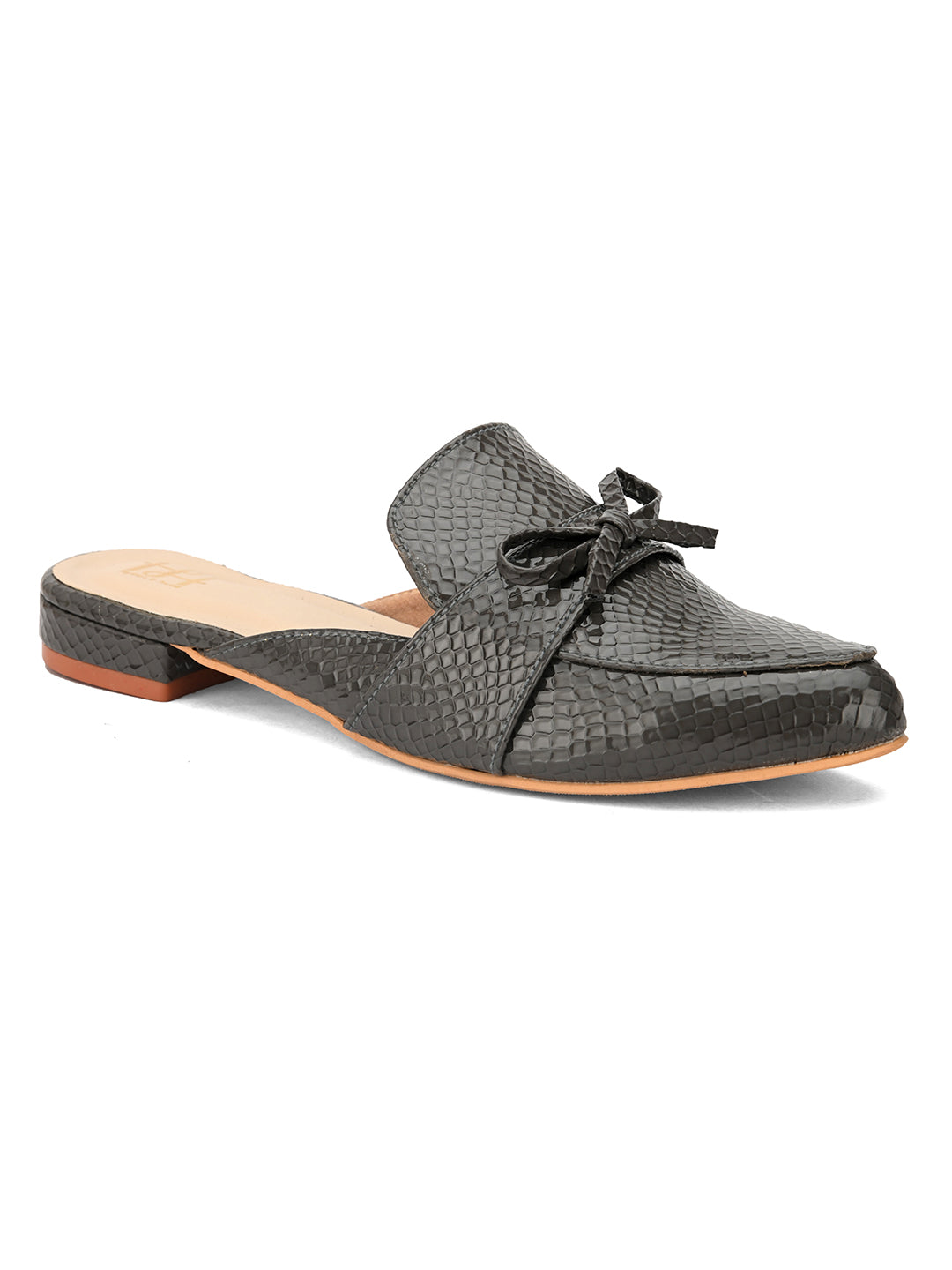 Hydes N Hues Grey Self Printed Mules