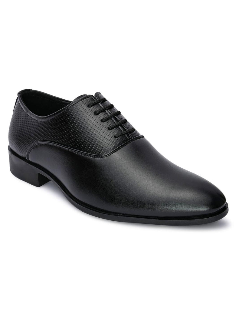 Hydes N Hues Men Black Textured Formal Oxfords