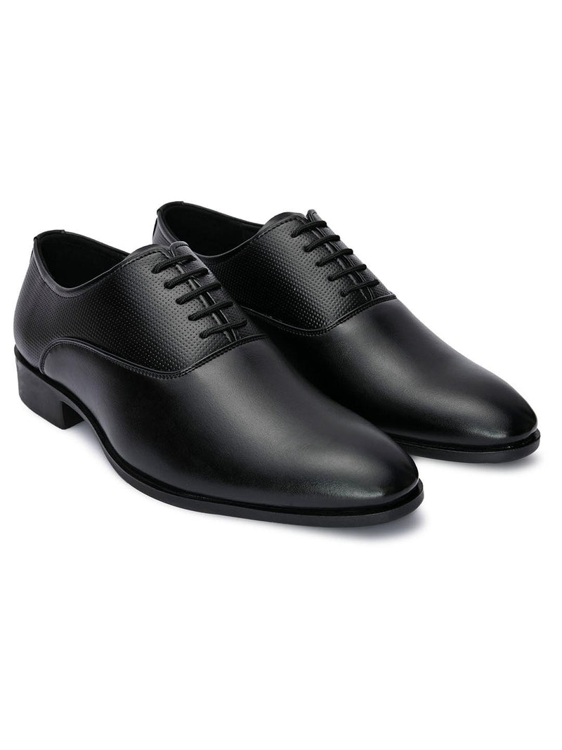 Hydes N Hues Men Black Textured Formal Oxfords