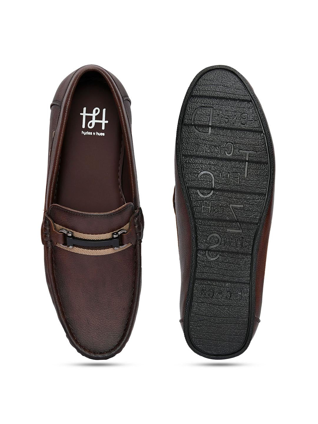 Hydes N Hues Men Brown Loafers with Metal Buckle