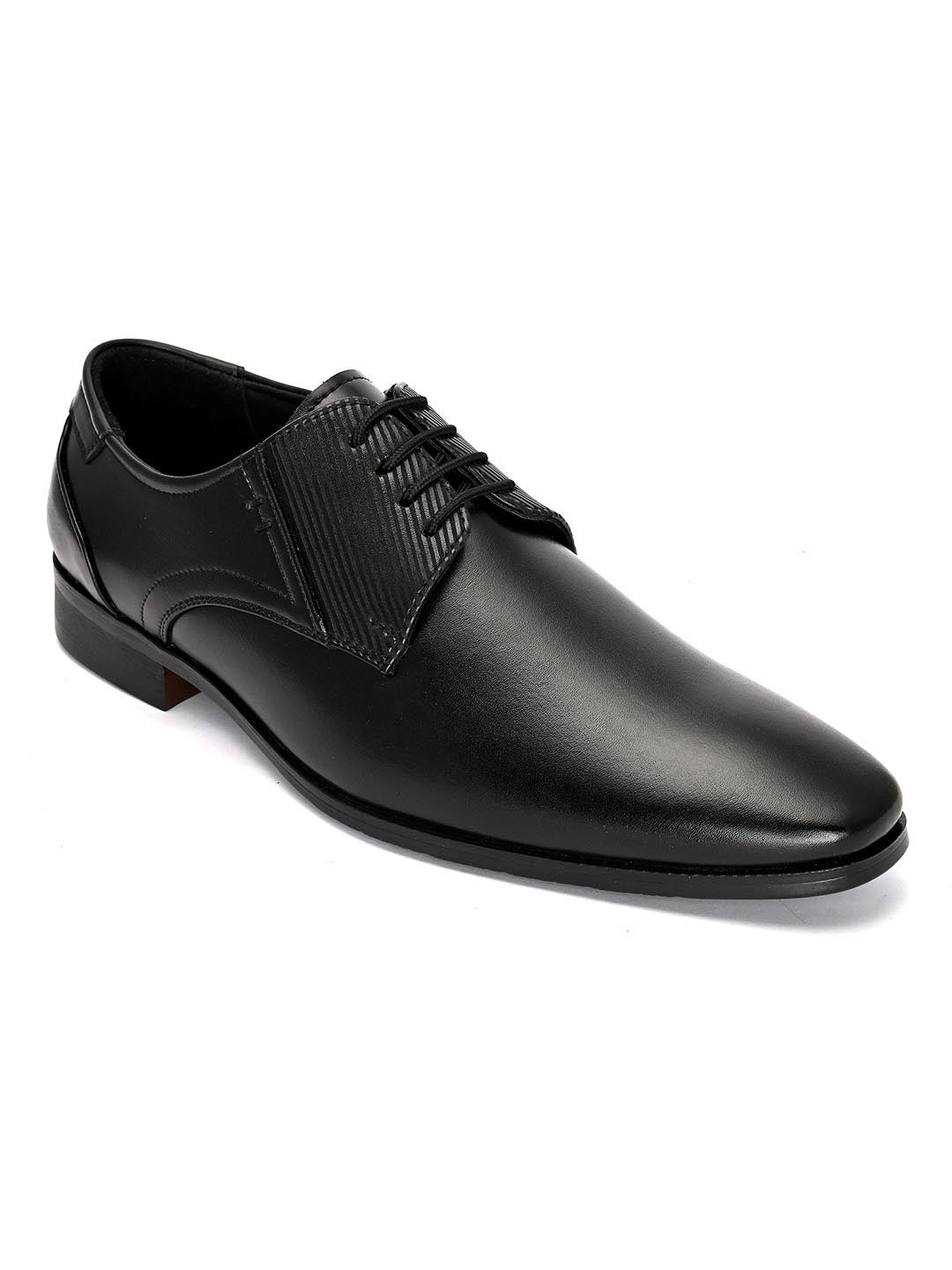 Hydes N Hues Men Black Textured Formal Derbys