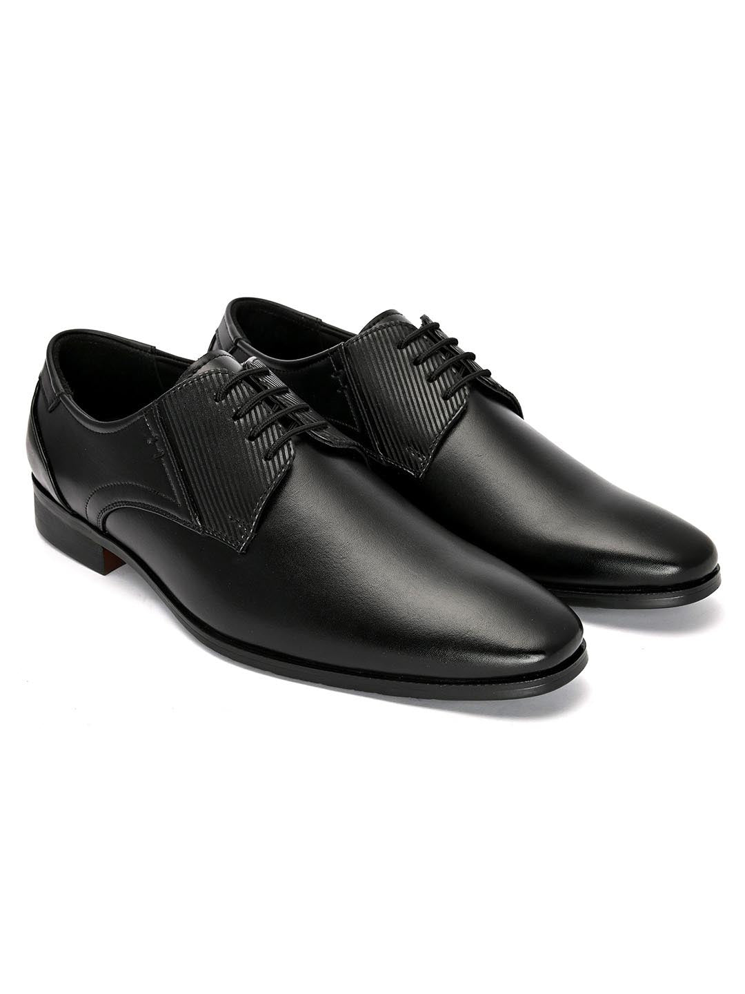 Hydes N Hues Men Black Textured Formal Derbys