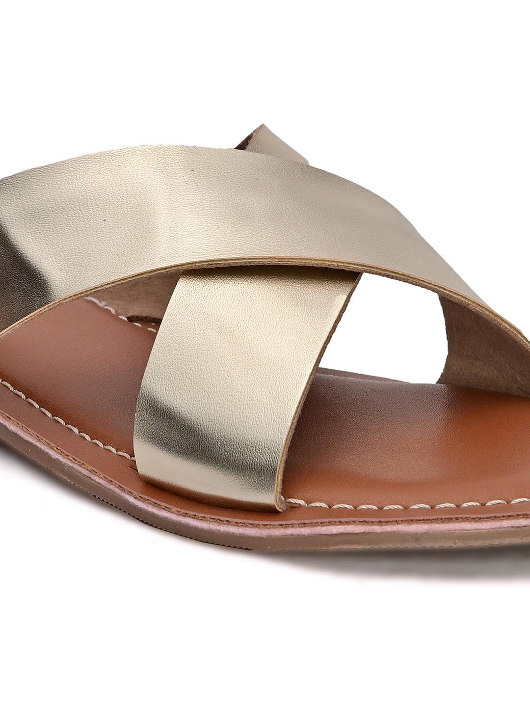 Hydes N Hues Women Gold Open Toe Flats