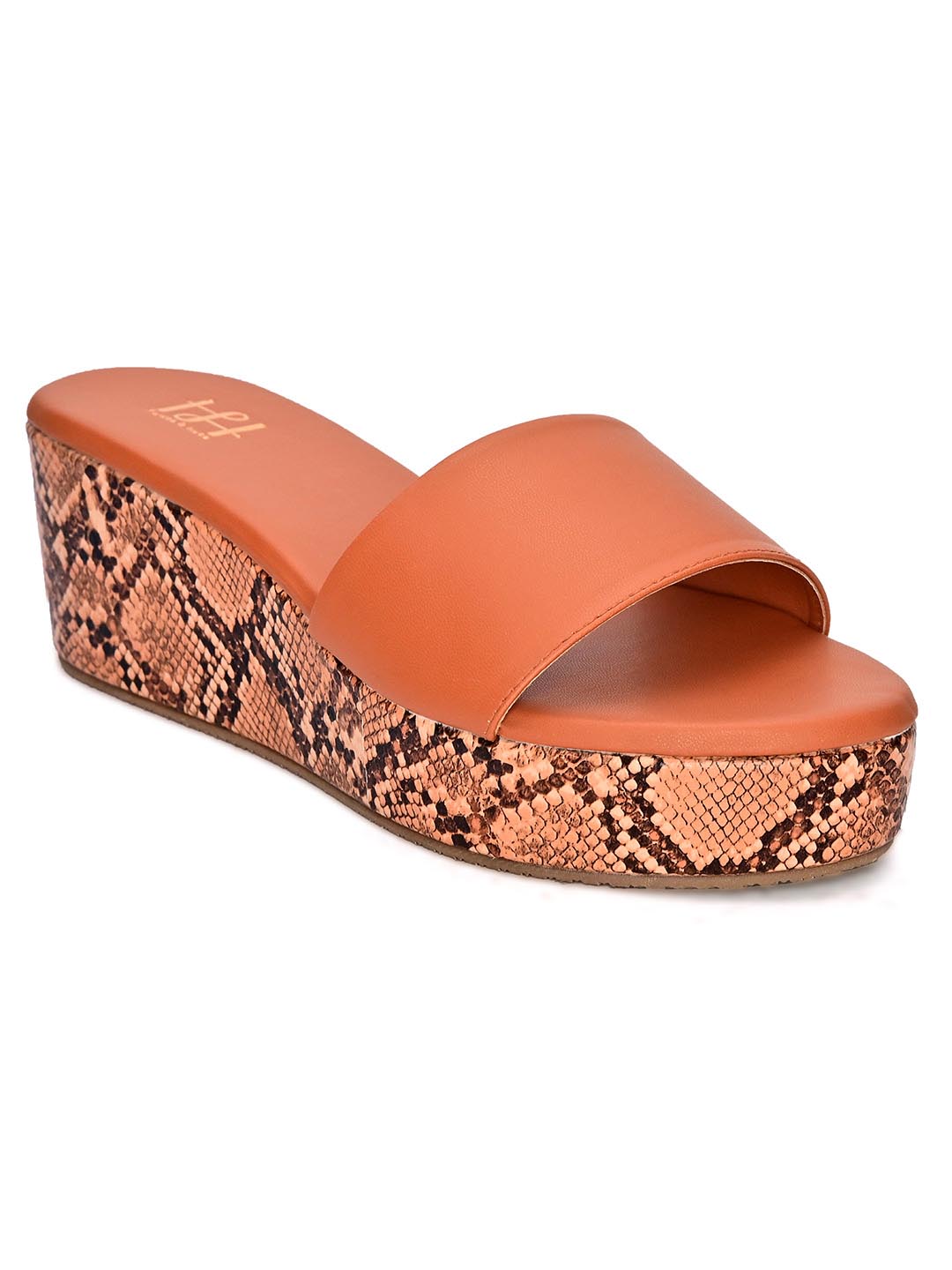 Hydes N Hues Tan Orange  Wedge Heels