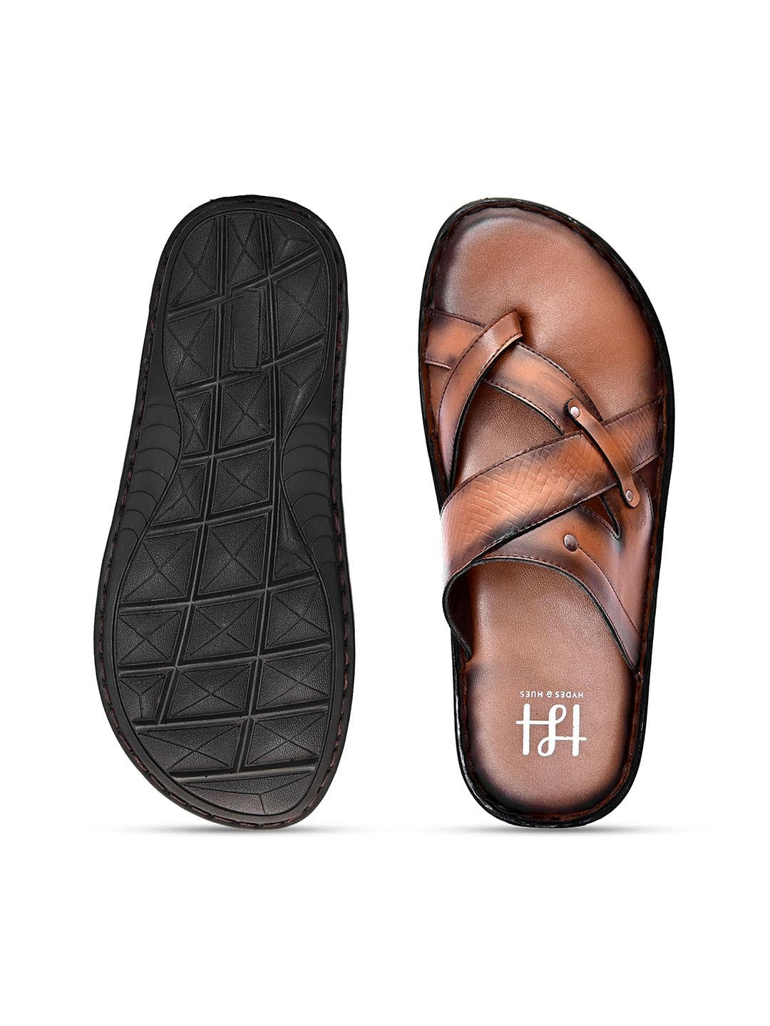 Hydes N Hues Men Tan Brown  Black Comfort Sandals