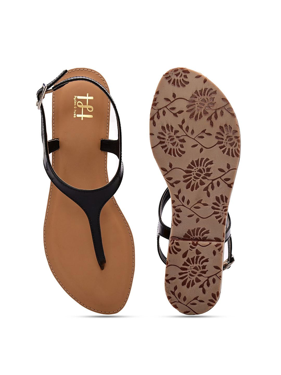 Hydes N Hues Women Black Solid T-Strap Flats