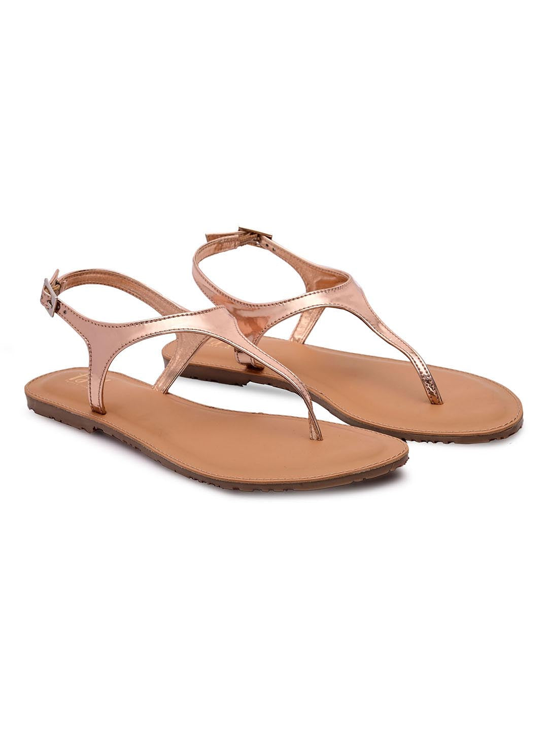 Hydes N Hues Women Rose Gold T-Strap Flats