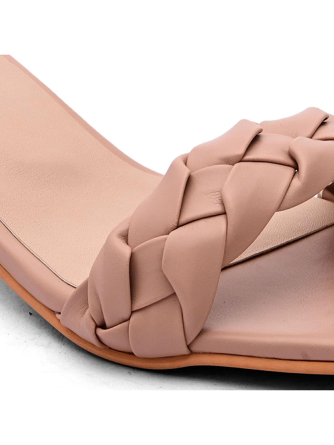Hydes N Hues Nude-Coloured Woven Design Kitten Heels