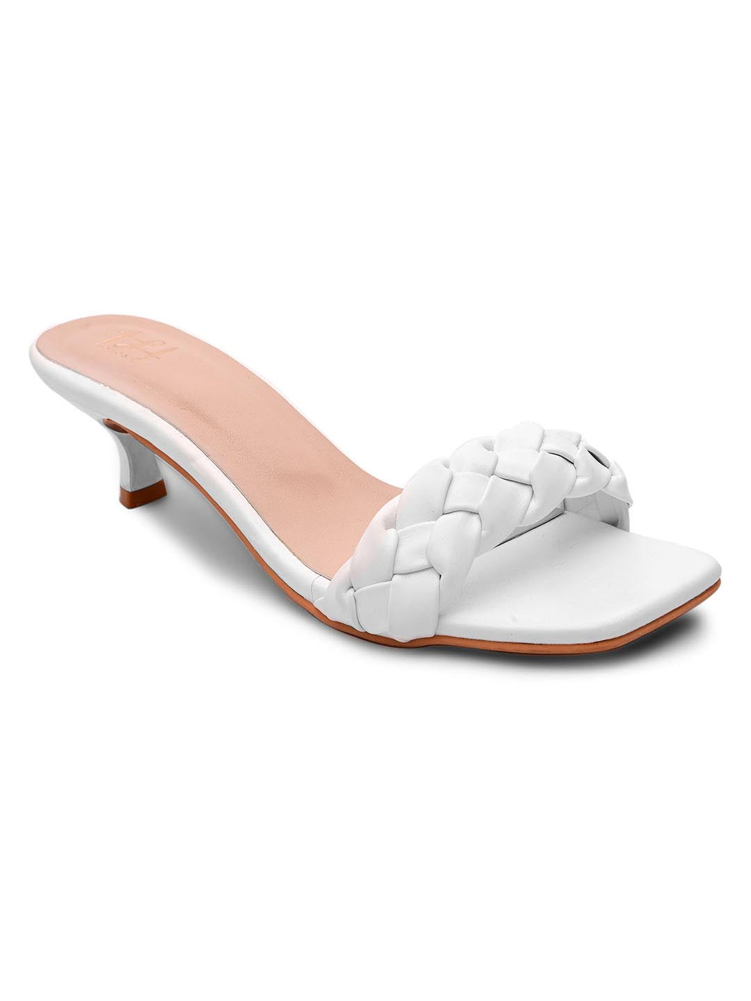 Hydes N Hues White-Coloured Woven Design Kitten Heels