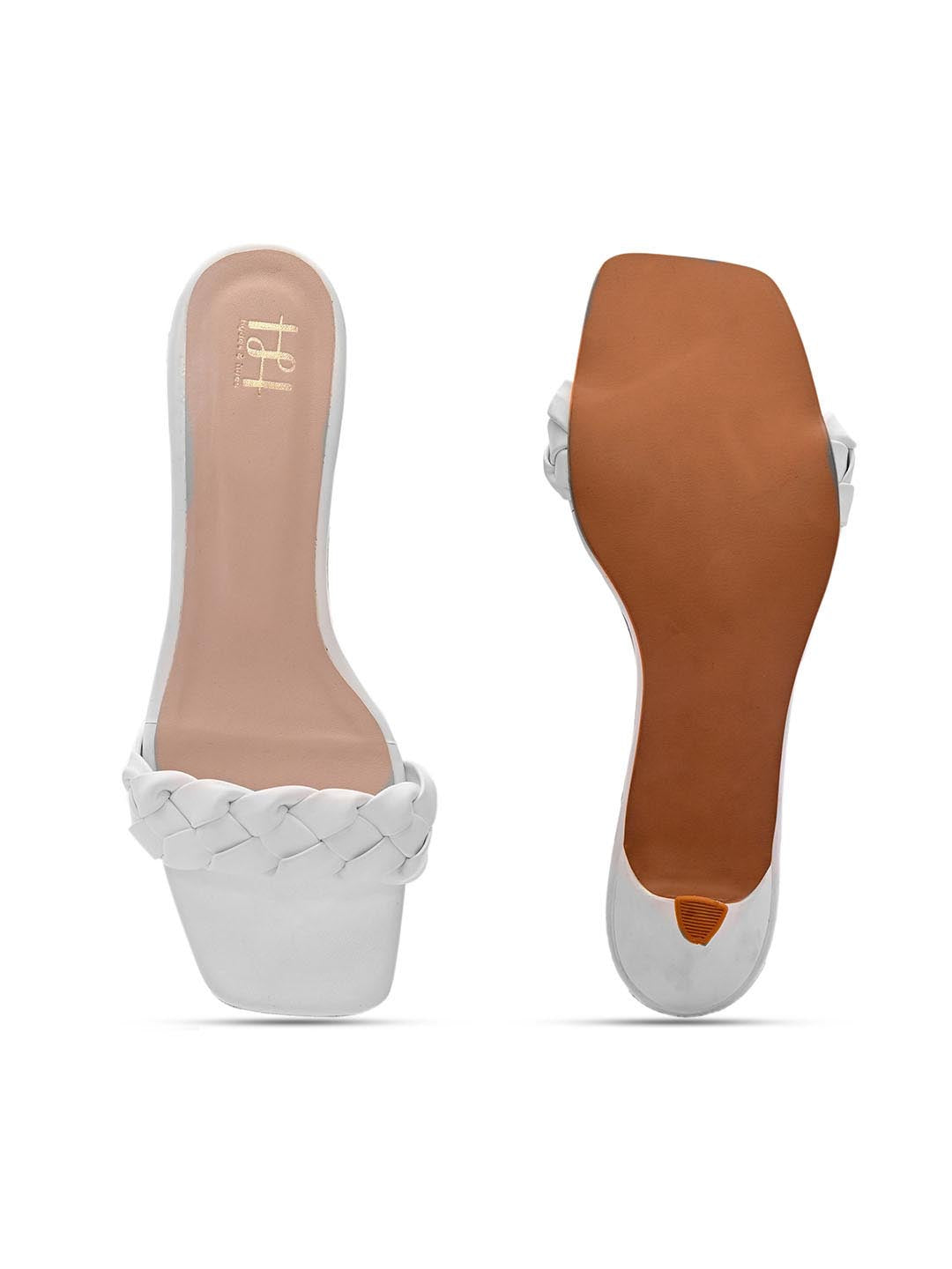 Hydes N Hues White-Coloured Woven Design Kitten Heels