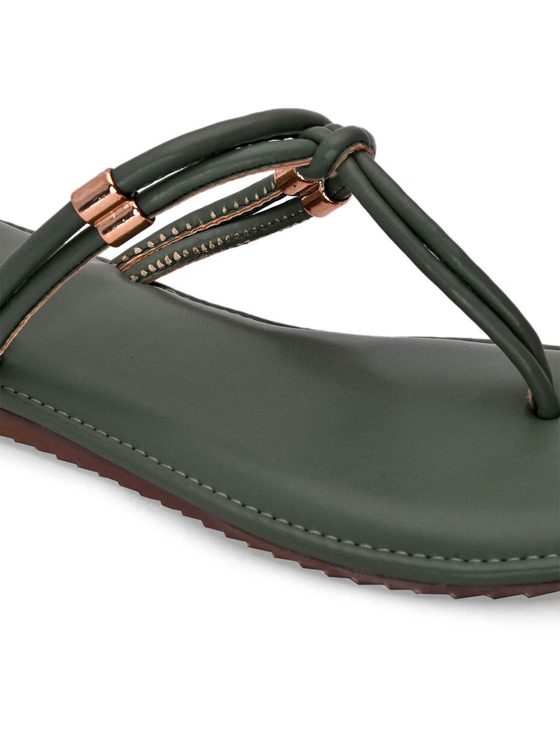 Hydes N Hues Women Green T-Strap Flats