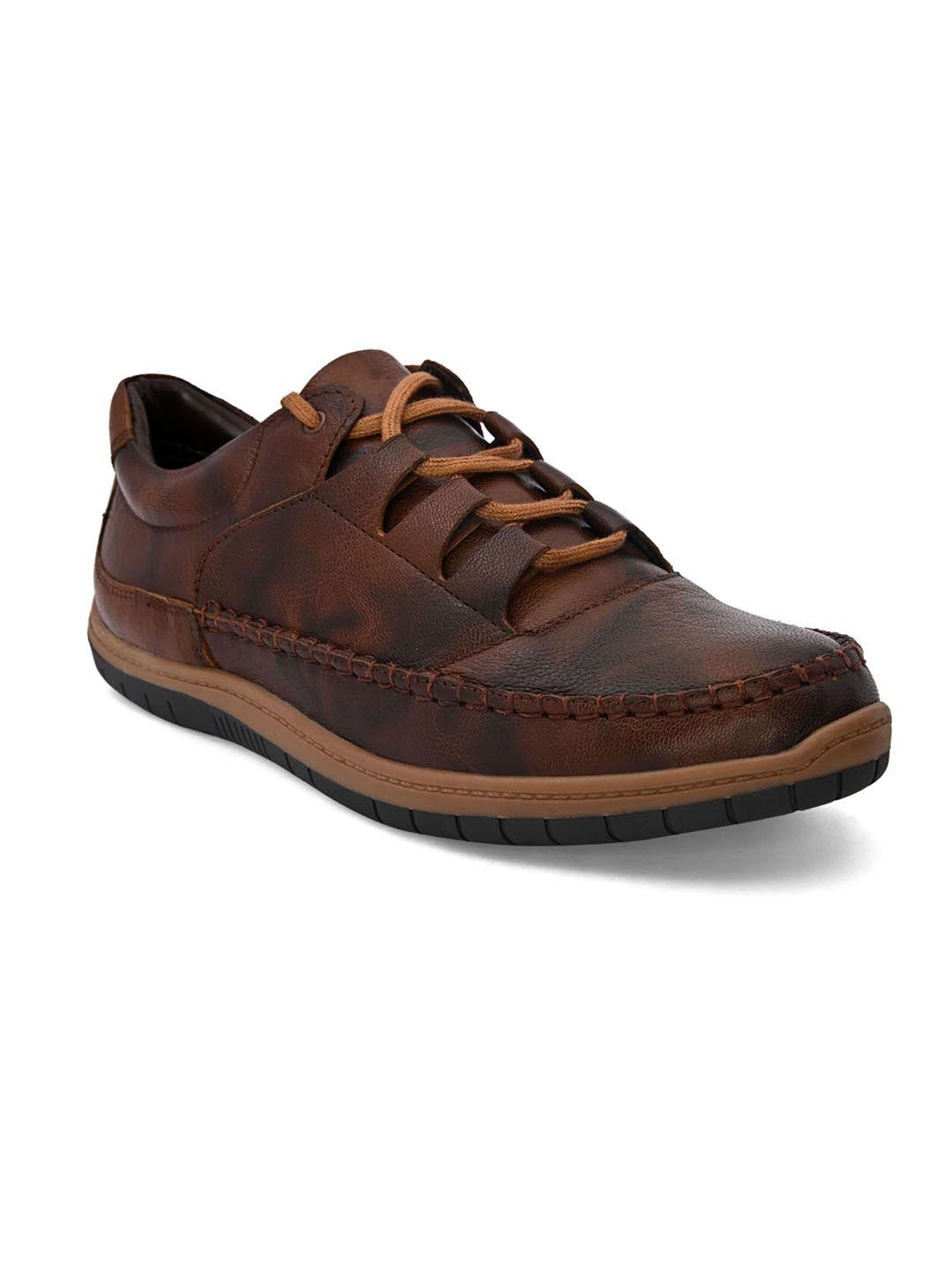 Hydes N Hues Men Brown Textured Leather Sneakers