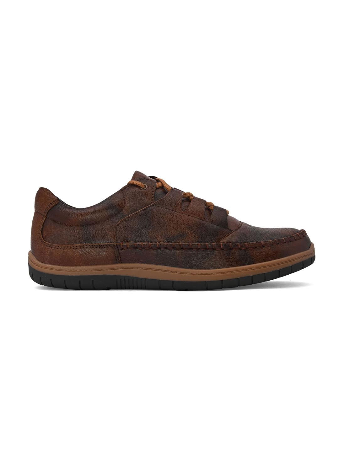 Hydes N Hues Men Brown Textured Leather Sneakers
