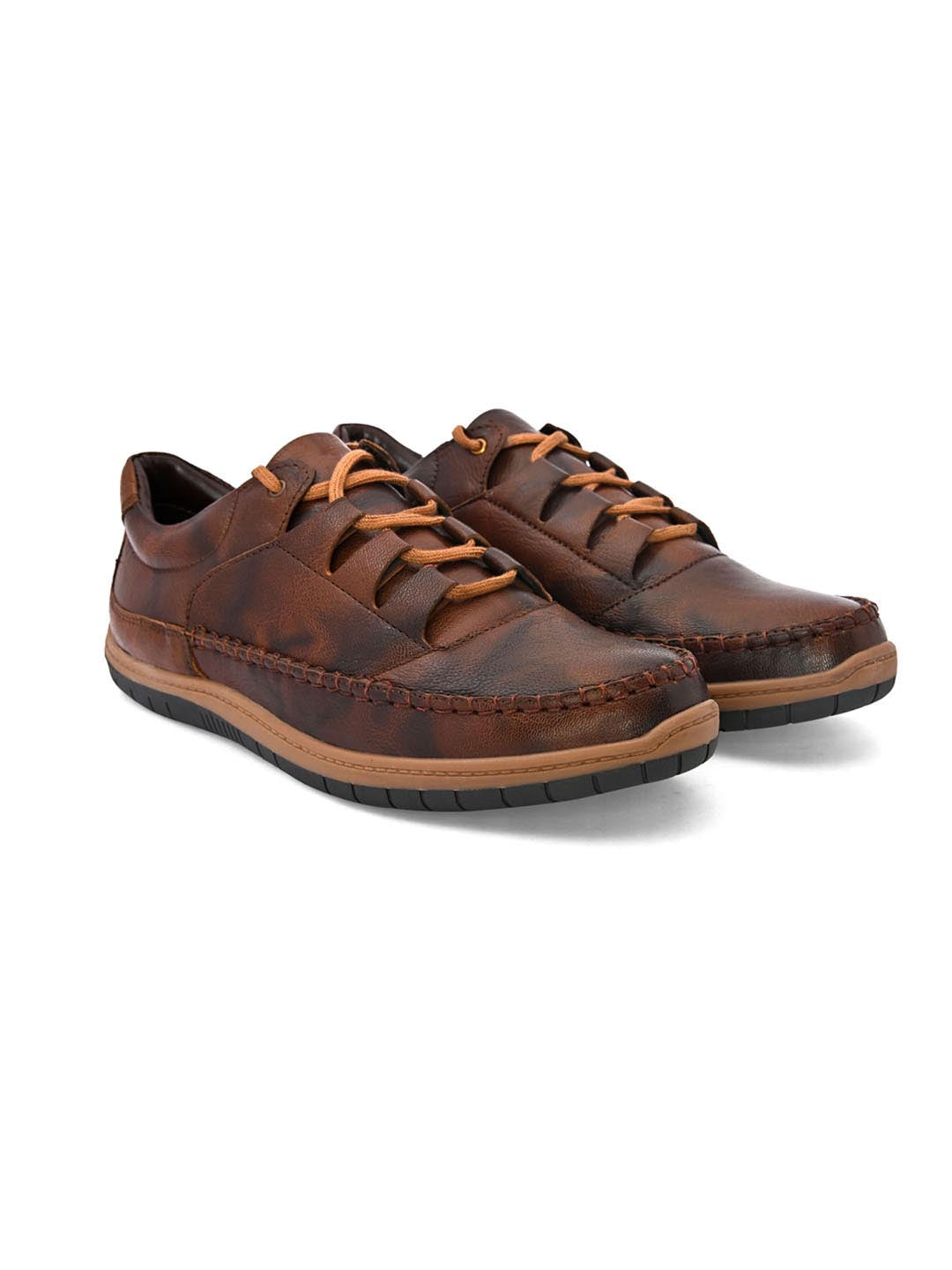 Hydes N Hues Men Brown Textured Leather Sneakers