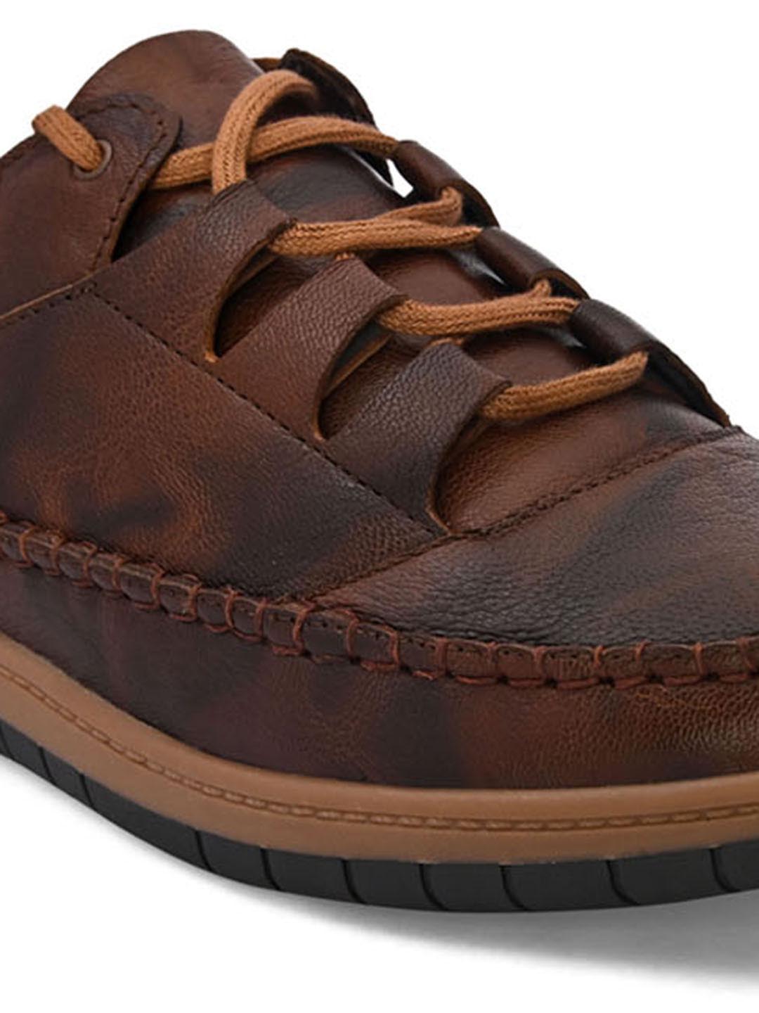 Hydes N Hues Men Brown Textured Leather Sneakers