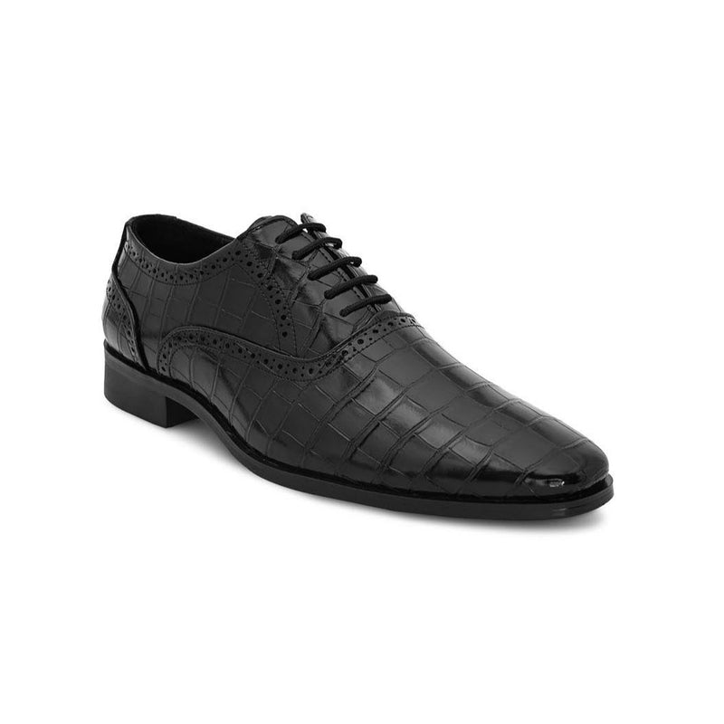 Hydes N Hues Men Black Textured Formal Derbys