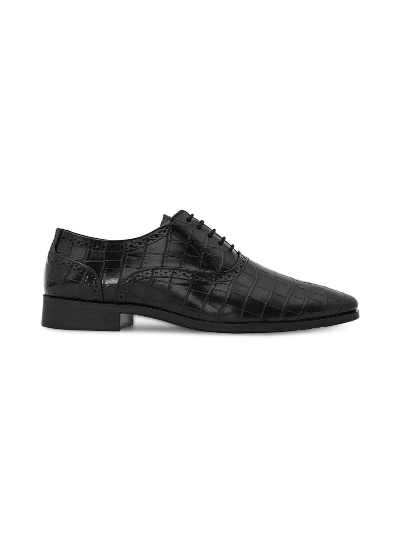 Hydes N Hues Men Black Textured Formal Derbys