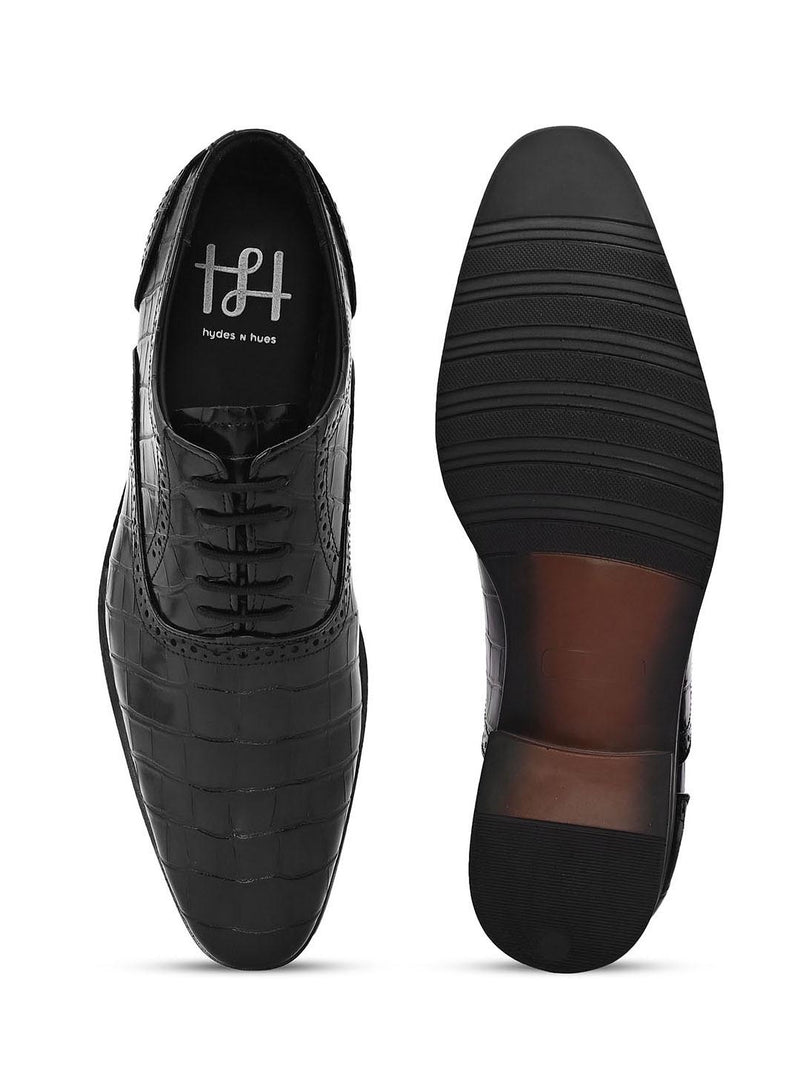 Hydes N Hues Men Black Textured Formal Derbys