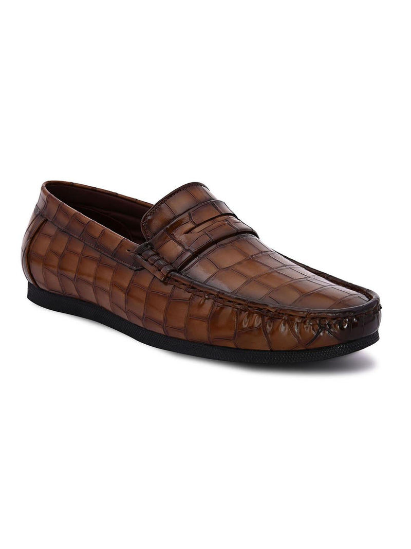 Hydes N Hues Men Tan Textured Loafers