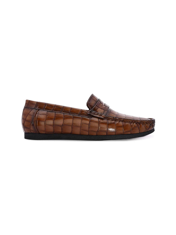 Hydes N Hues Men Tan Textured Loafers
