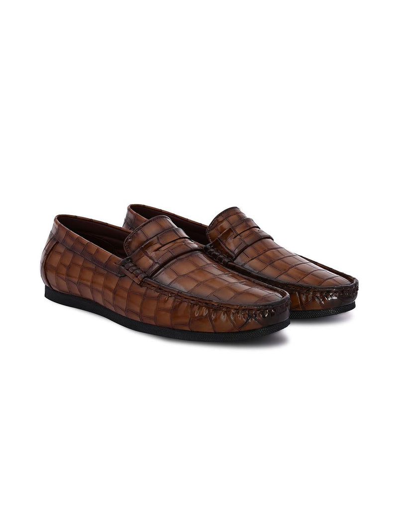 Hydes N Hues Men Tan Textured Loafers