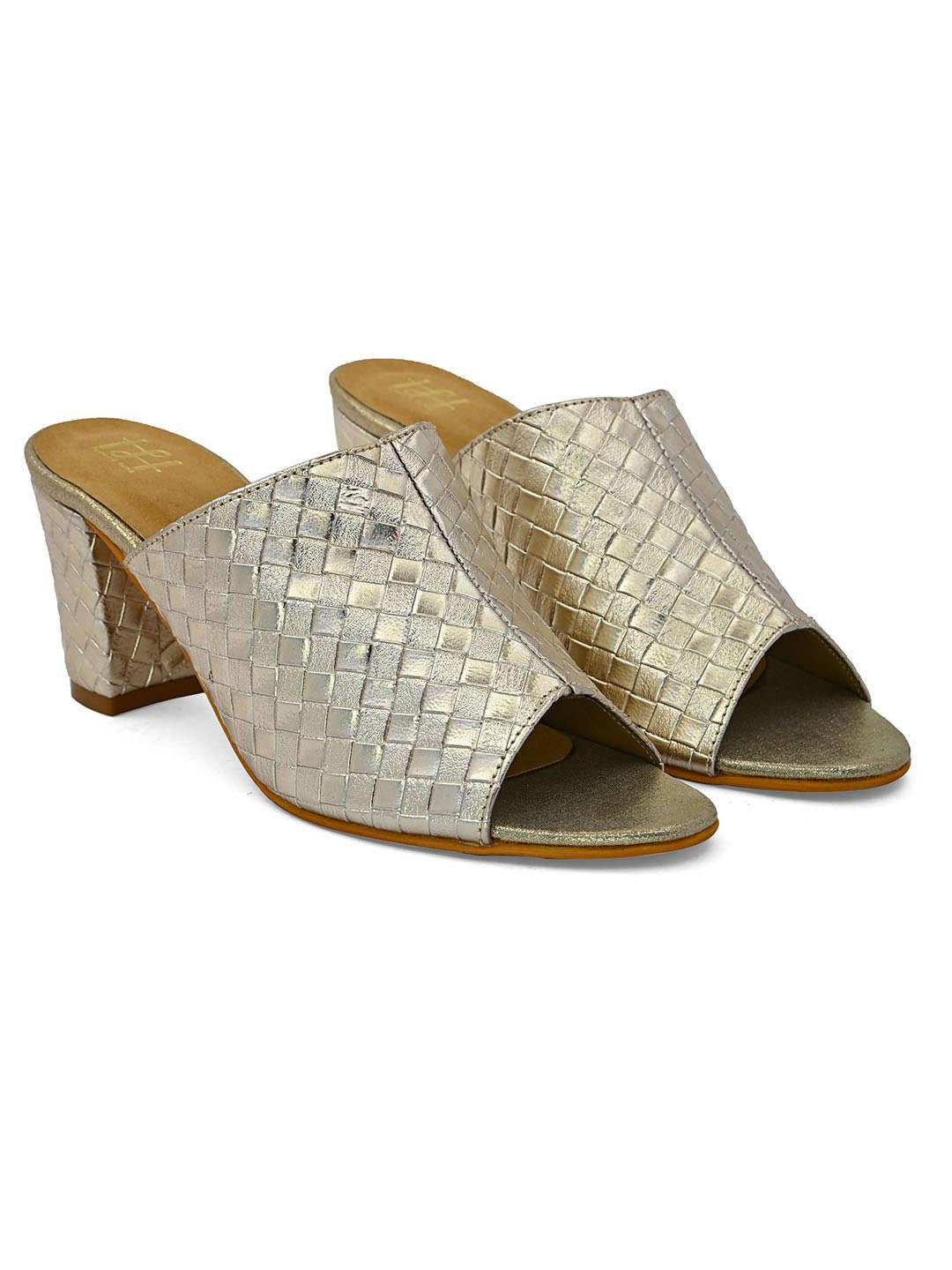 Hydes N Hues Gold-Toned Printed Block heels