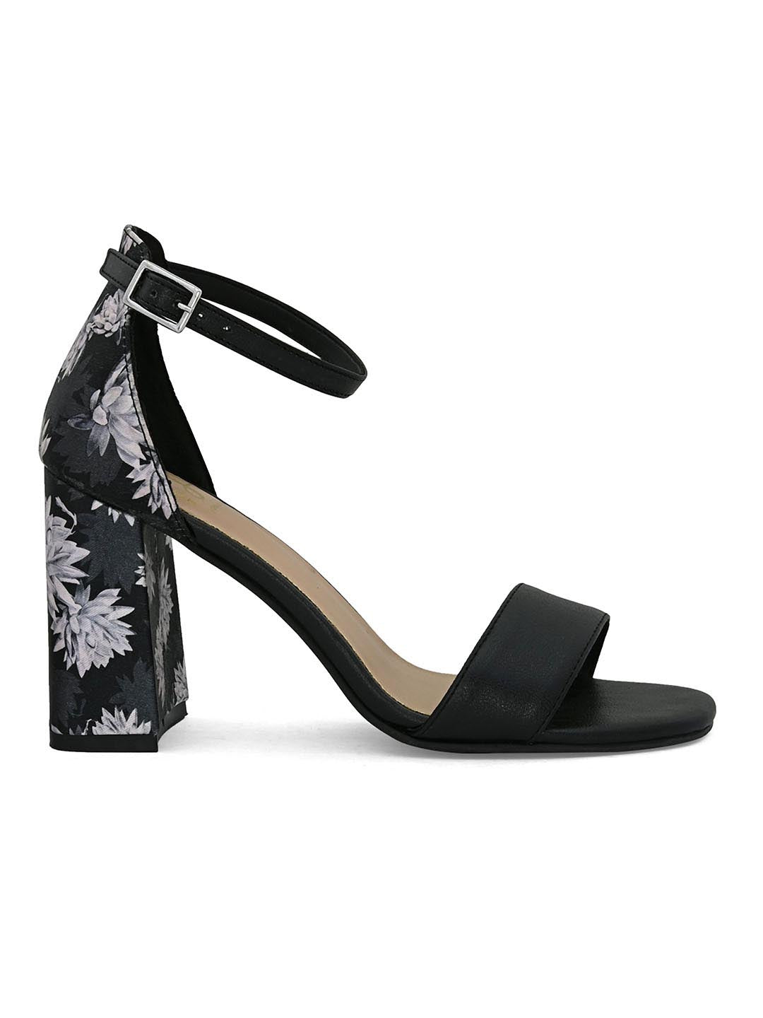 Hydes N Hues Black Block Heels With Printed Fabric Heel