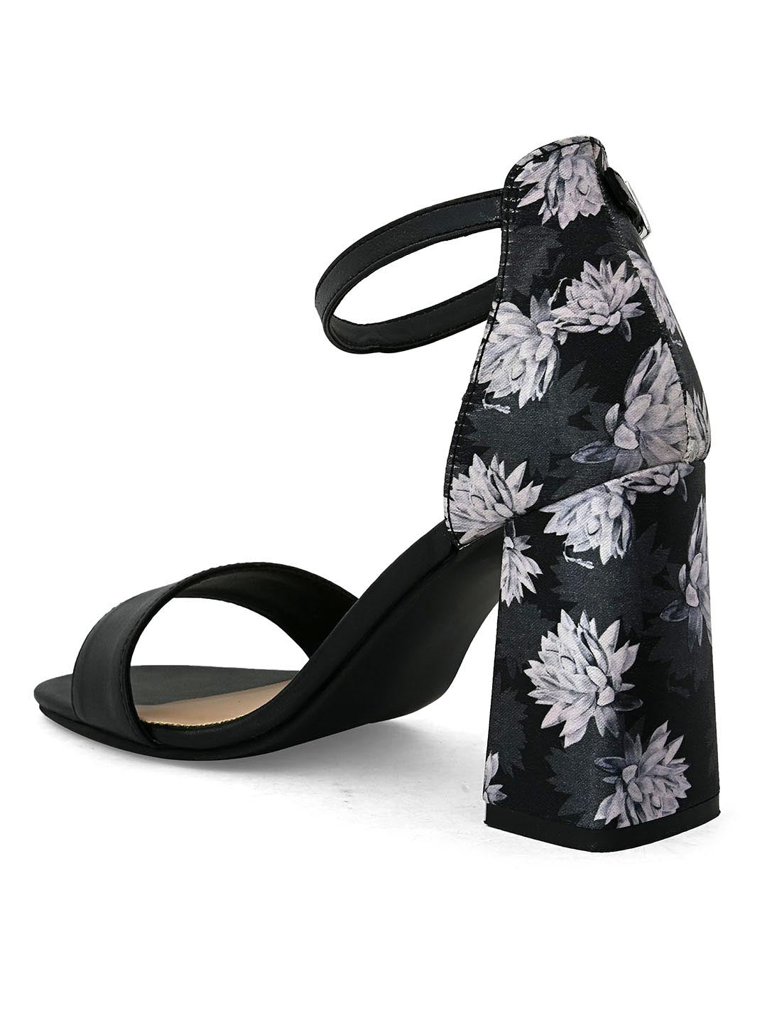 Hydes N Hues Black Block Heels With Printed Fabric Heel
