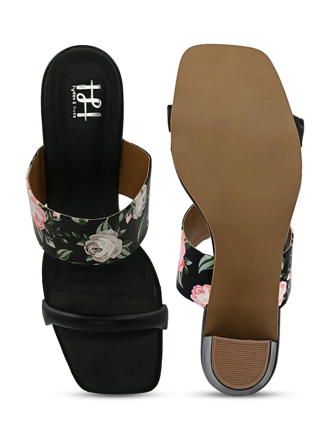 Hydes N Hues Black Printed Block Heels