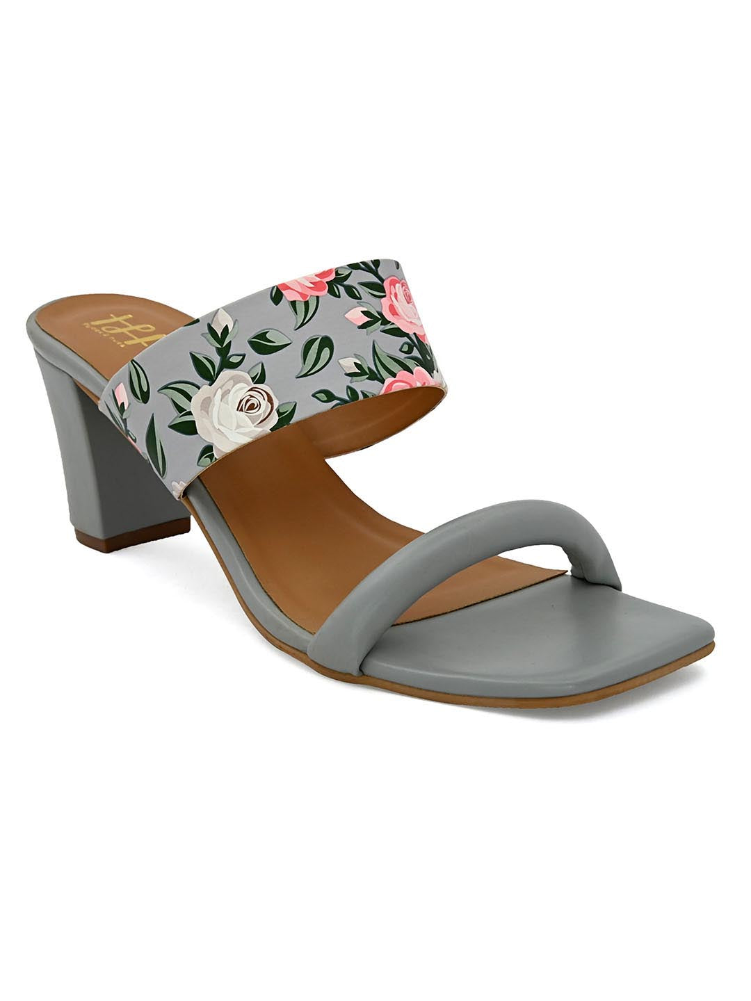 Hydes N Hues Grey Printed Block Heels