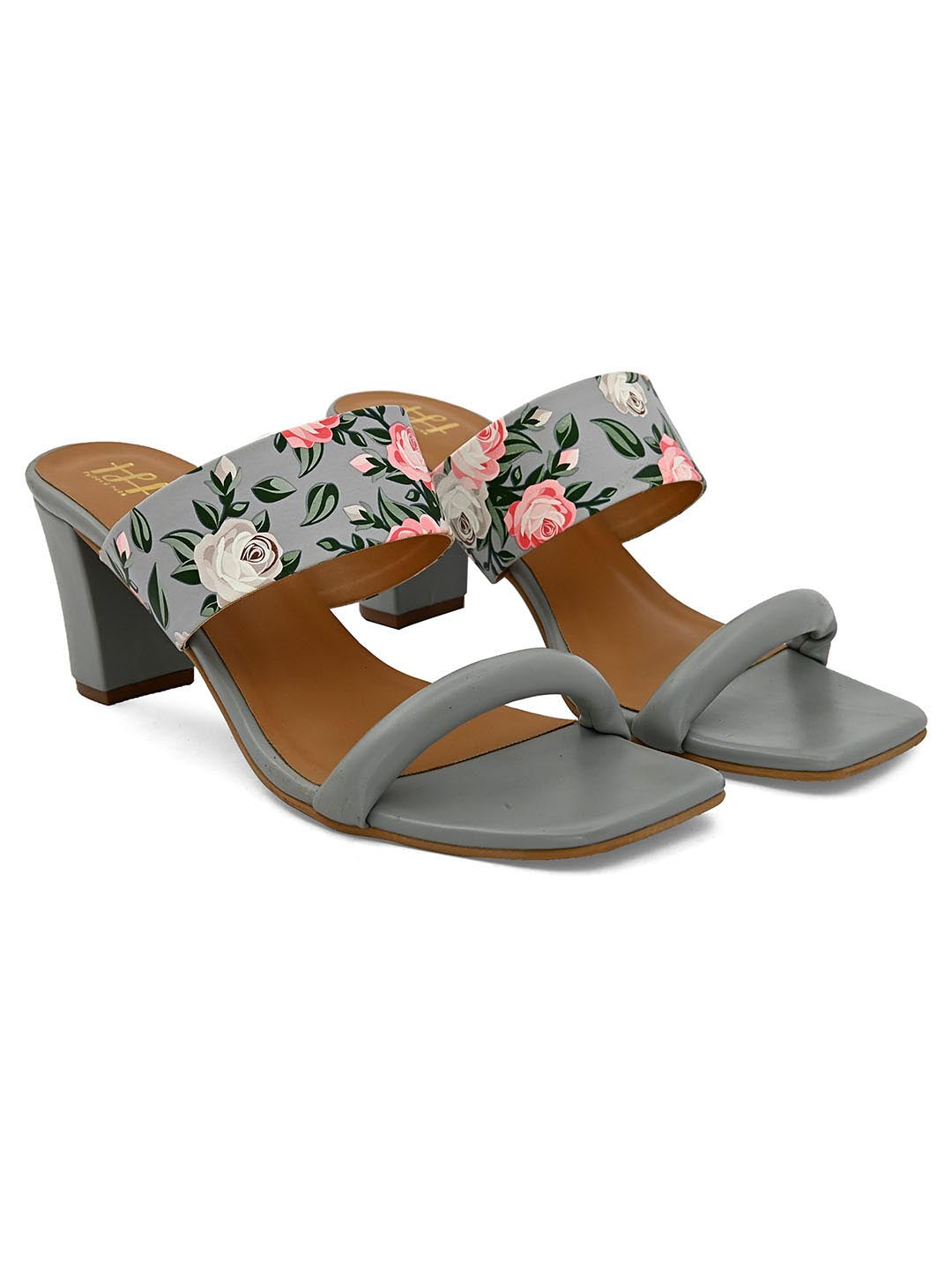 Hydes N Hues Grey Printed Block Heels