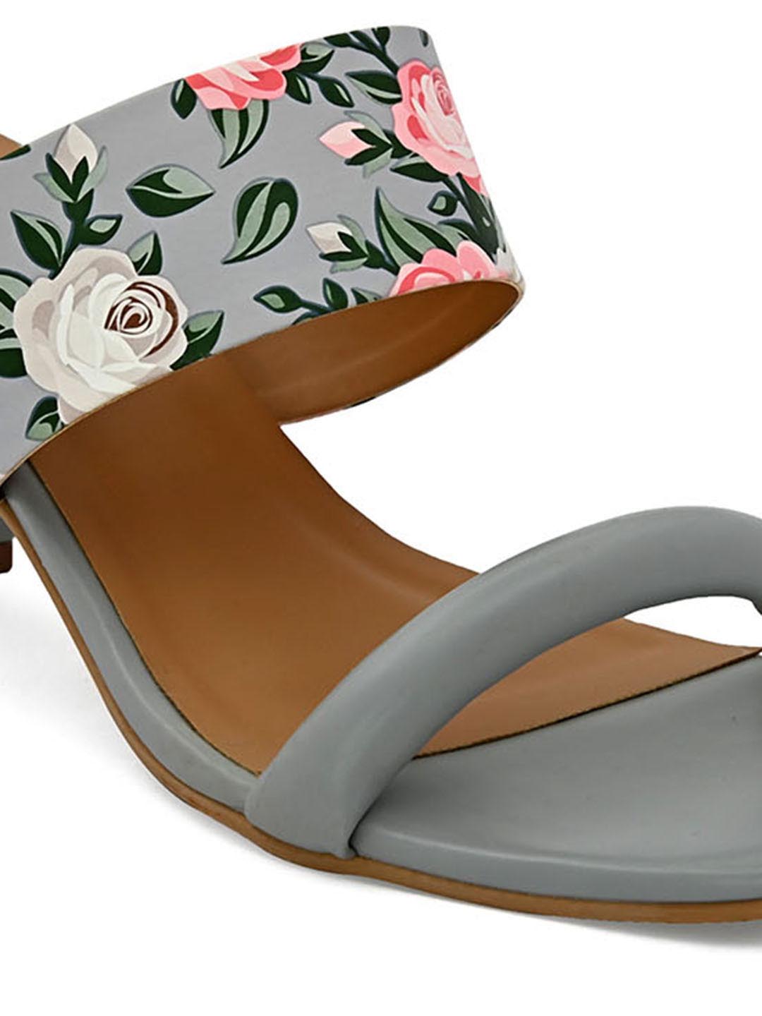 Hydes N Hues Grey Printed Block Heels