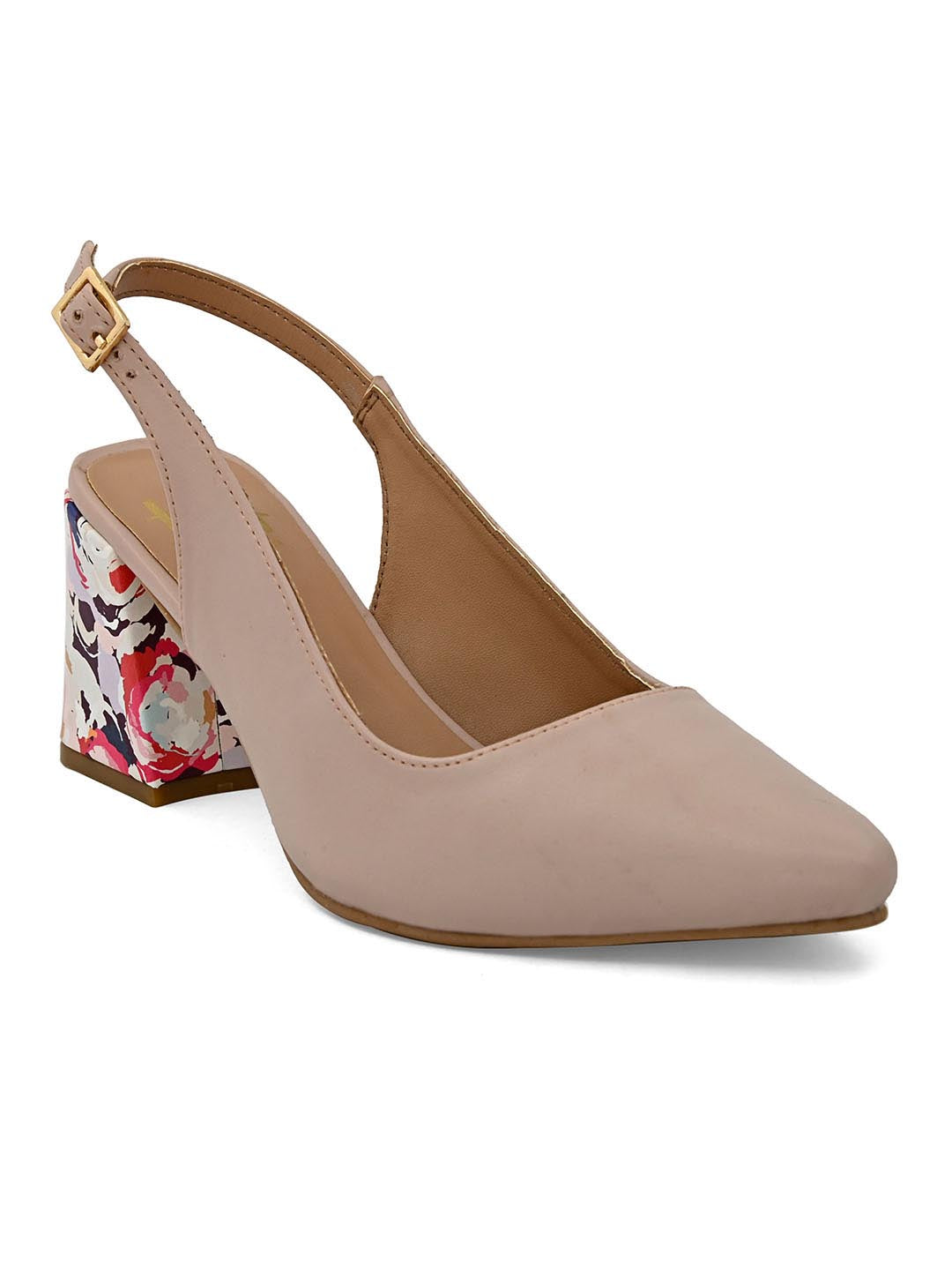 Hydes N Hues Beige Block Pumps With Printed Heels