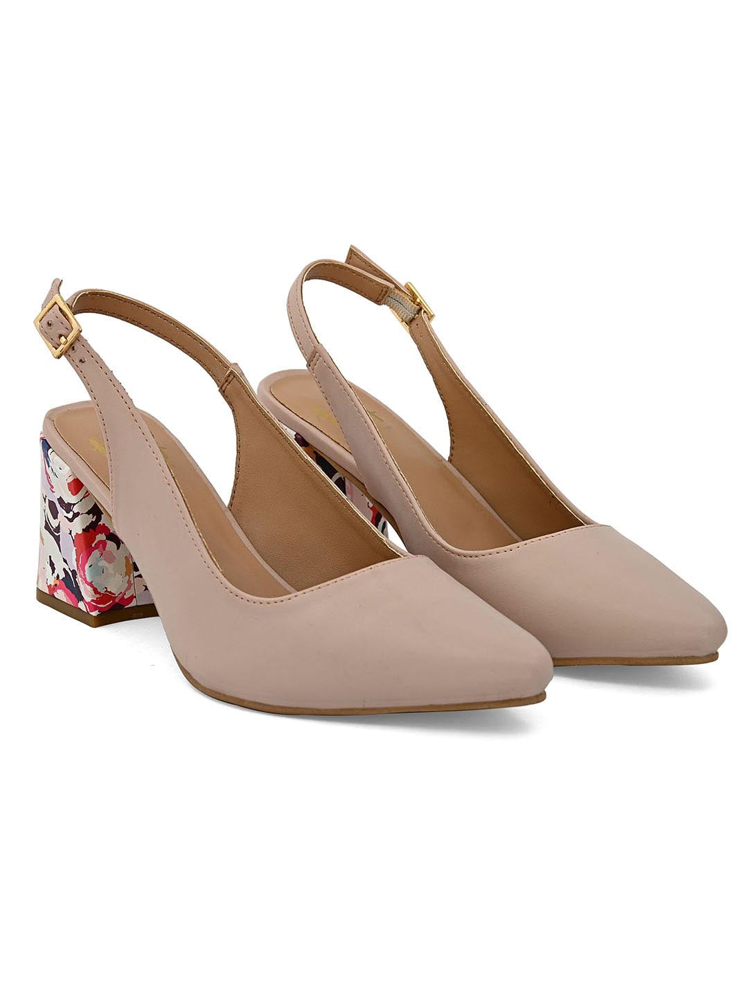 Hydes N Hues Beige Block Pumps With Printed Heels