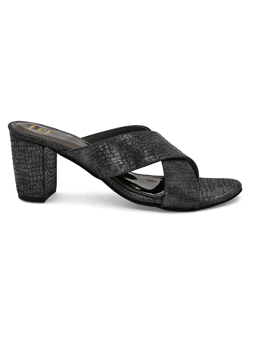 Hydes N Hues Black Textured Block Heels