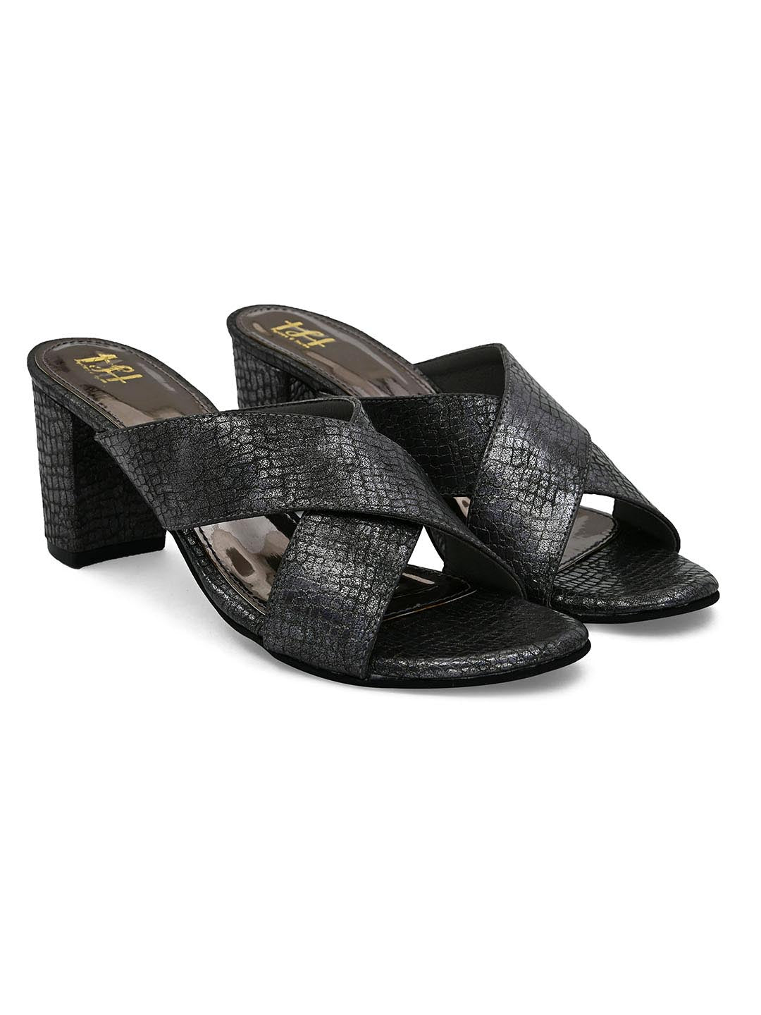 Hydes N Hues Black Textured Block Heels