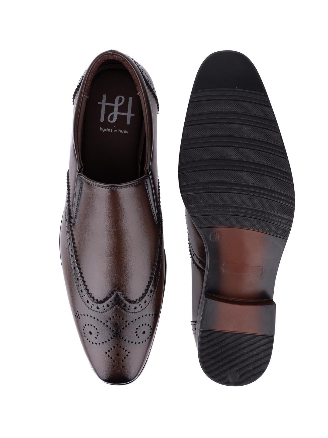 Hydes N Hues Men Brown Textured Slip-On Shoes