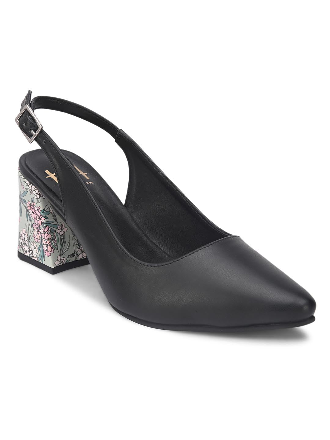 Hydes N Hues Black Block Pumps with Printed Heels
